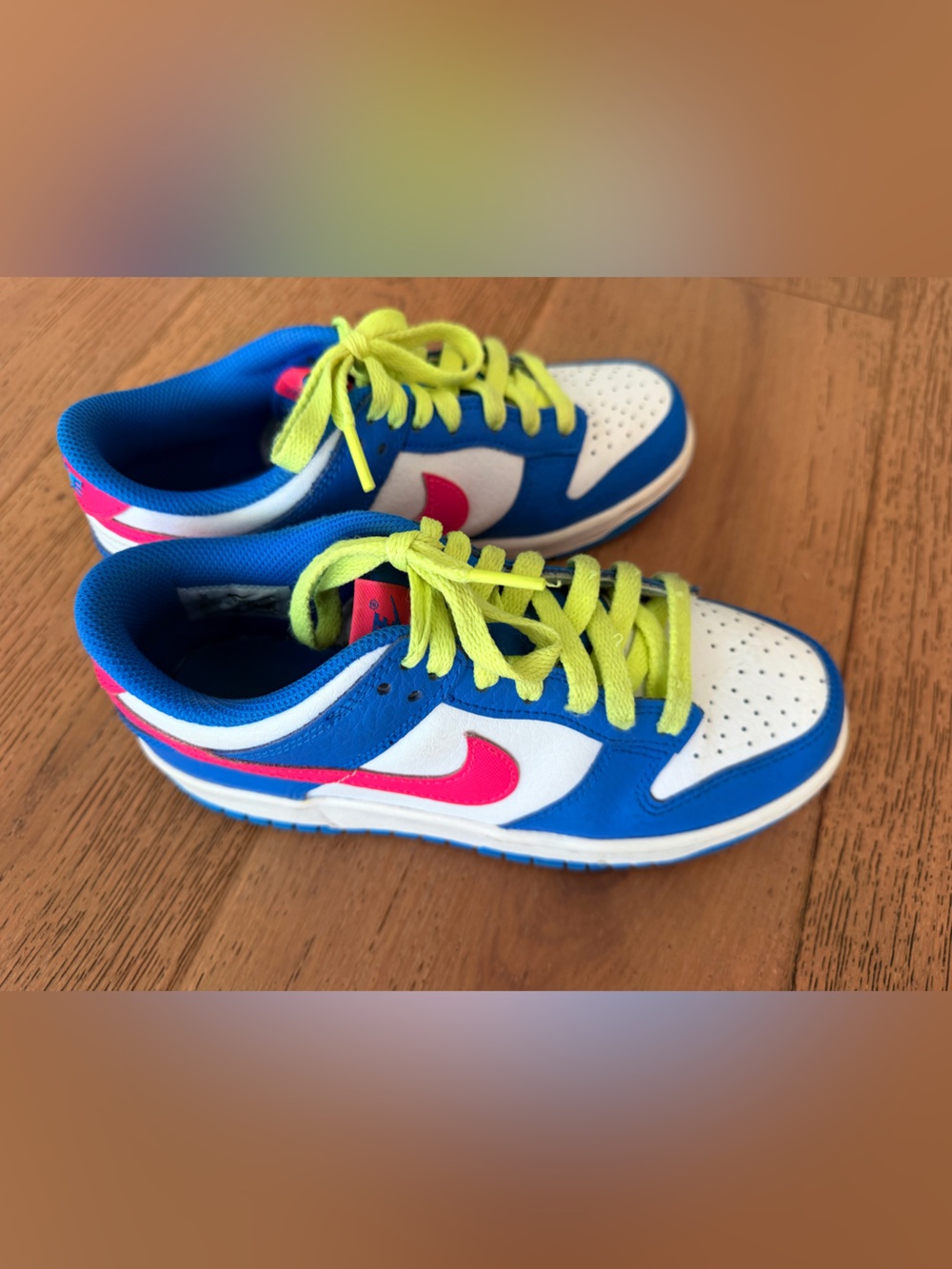 Kids Nike Dunks - Blue & White with Neon Yellow Laces